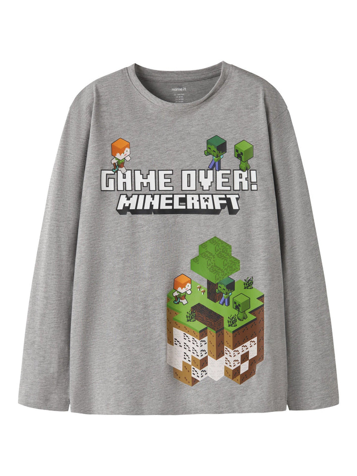 Name It Mar Minecraft Langermet T-skjorte - Grey Melange for barn - Brobrobrille