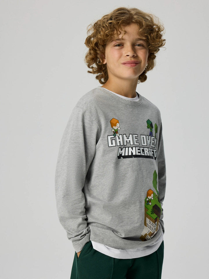 Name It Mar Minecraft Langermet T-skjorte - Grey Melange for barn - Brobrobrille
