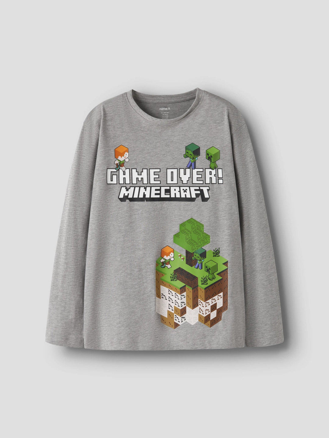 Name It Mar Minecraft Langermet T-skjorte - Grey Melange for barn - Brobrobrille