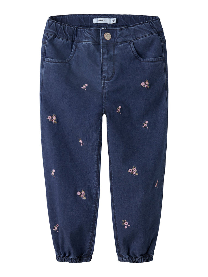 Name It Rose Jeans med Blomsterbroderi – Dark Blue Denim for barn - Brobrobrille