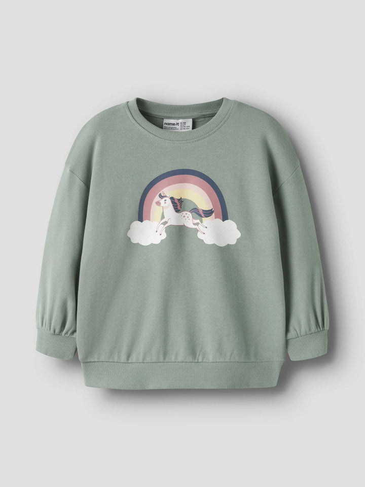 Name It Valona Genser - Green Milieu Rainbow Unicorn for barn - Brobrobrille
