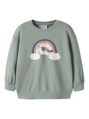 Name It Valona Genser - Green Milieu Rainbow Unicorn for barn - Brobrobrille