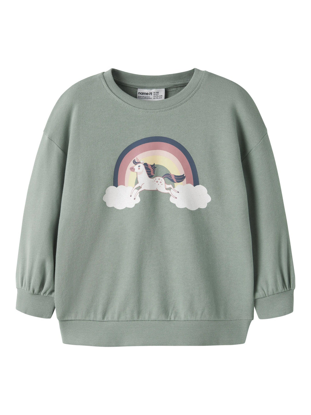 Name It Valona Genser - Green Milieu Rainbow Unicorn for barn - Brobrobrille