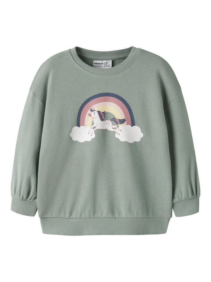 Name It Valona Genser - Green Milieu Rainbow Unicorn for barn - Brobrobrille