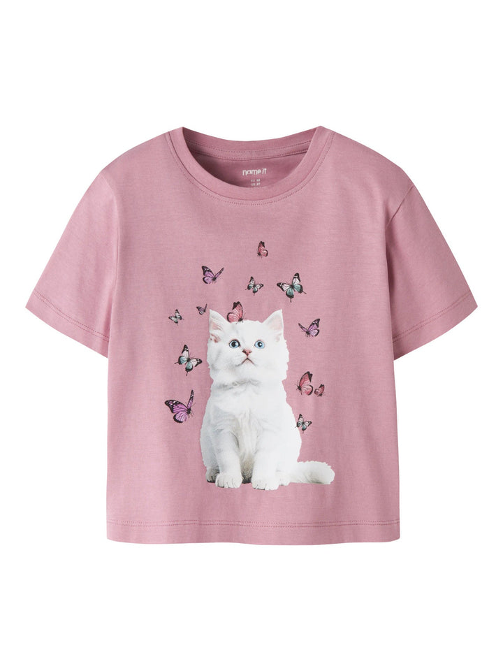 Name It Votea T - skjorte - Lilas Kitten Butterflies for barn - Brobrobrille