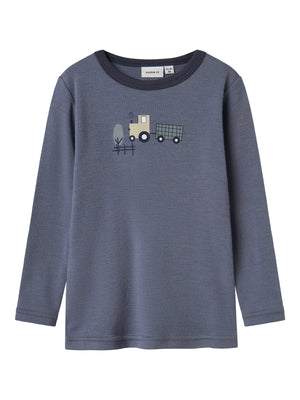 Name It Willit Ulltskjorte med lange ermer – Folkstone Gray Tractor for barn - Brobrobrille