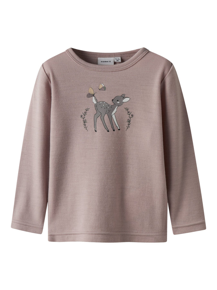 Name It Willitus Ull T - skjorte med lange ermer – Shadow Gray Deer for barn - Brobrobrille