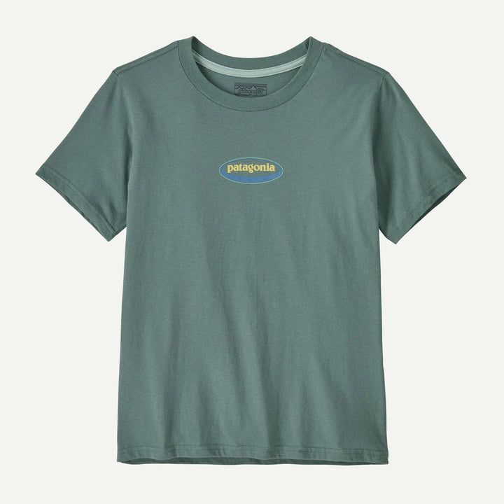Patagonia Kids Graphic T - skjorte - 95 Oval Logo Tropiclimb: Blue Sage for barn - Brobrobrille