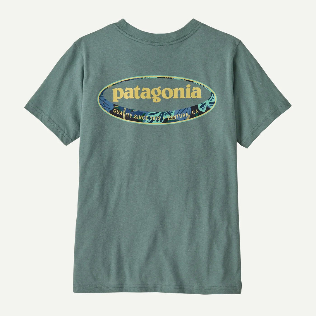 Patagonia Kids Graphic T - skjorte - 95 Oval Logo Tropiclimb: Blue Sage for barn - Brobrobrille