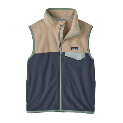 Patagonia Kids Micro D Snap-T fleecevest - Smolder Blue w/Oar Tan for barn - Brobrobrille