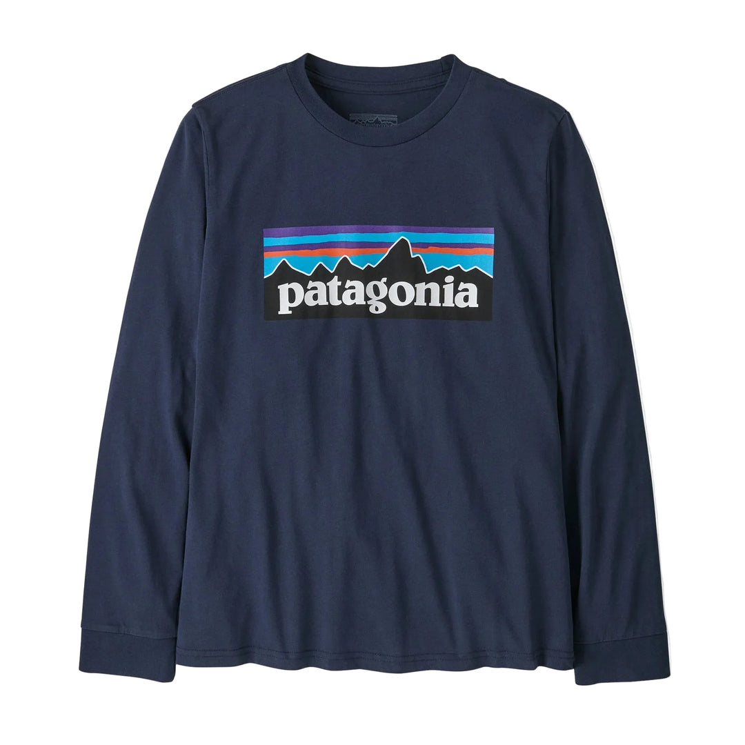 Patagonia Kids P-6 Logo Langermet T-skjorte - New Navy for barn - Brobrobrille