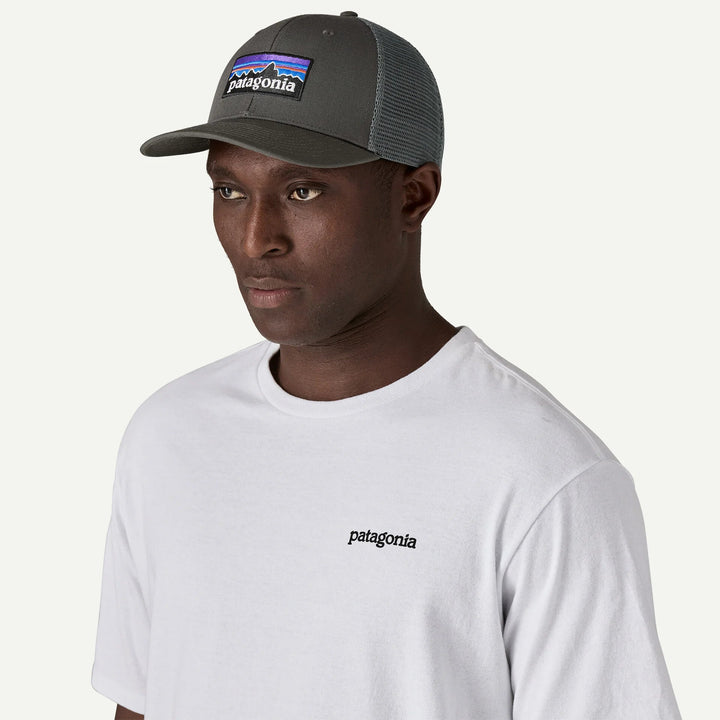 Patagonia P-6 Logo Trucker Hat - White w/Rusty Red for barn - Brobrobrille