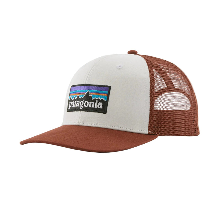 Patagonia P-6 Logo Trucker Hat - White w/Rusty Red for barn - Brobrobrille