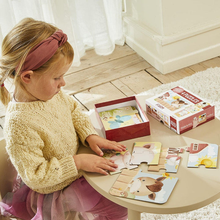 Puslespill – Gård Berør & Føl (4 sensoriske puslespill) for barn - Brobrobrille