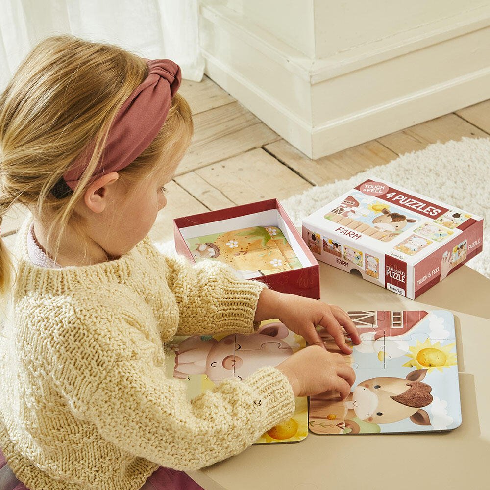 Puslespill – Gård Berør & Føl (4 sensoriske puslespill) for barn - Brobrobrille
