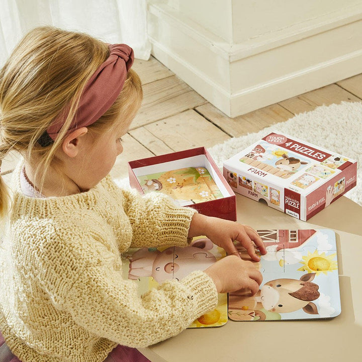 Puslespill – Gård Berør & Føl (4 sensoriske puslespill) for barn - Brobrobrille