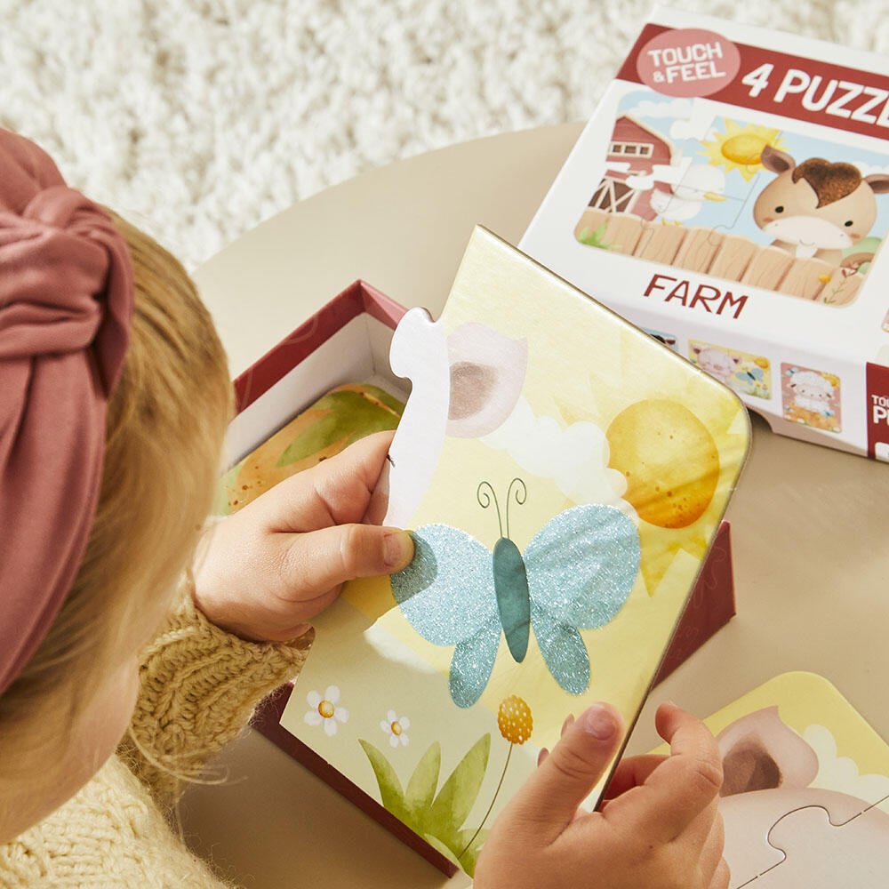 Puslespill – Gård Berør & Føl (4 sensoriske puslespill) for barn - Brobrobrille