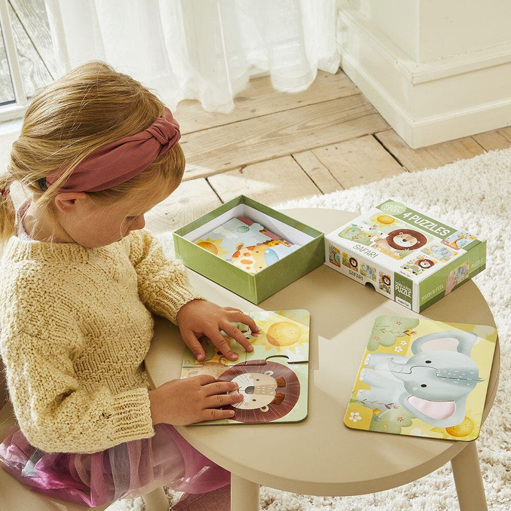 Puslespill – Safari Berør & Føl (4 sensoriske puslespill) for barn - Brobrobrille