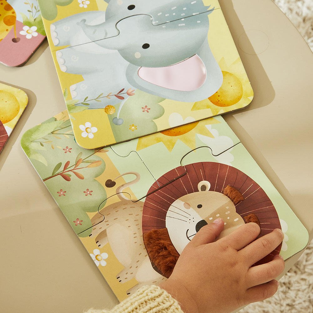 Puslespill – Safari Berør & Føl (4 sensoriske puslespill) for barn - Brobrobrille