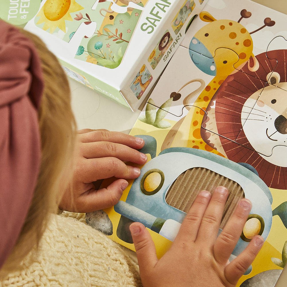 Puslespill – Safari Berør & Føl (4 sensoriske puslespill) for barn - Brobrobrille