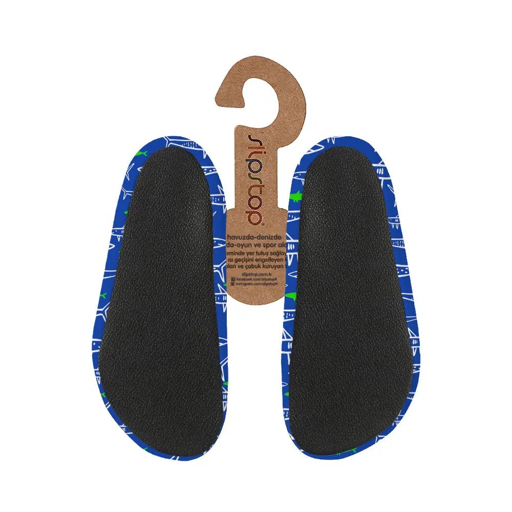 Slipstop Jaws Junior Badesko – Blå med haier for barn - Brobrobrille