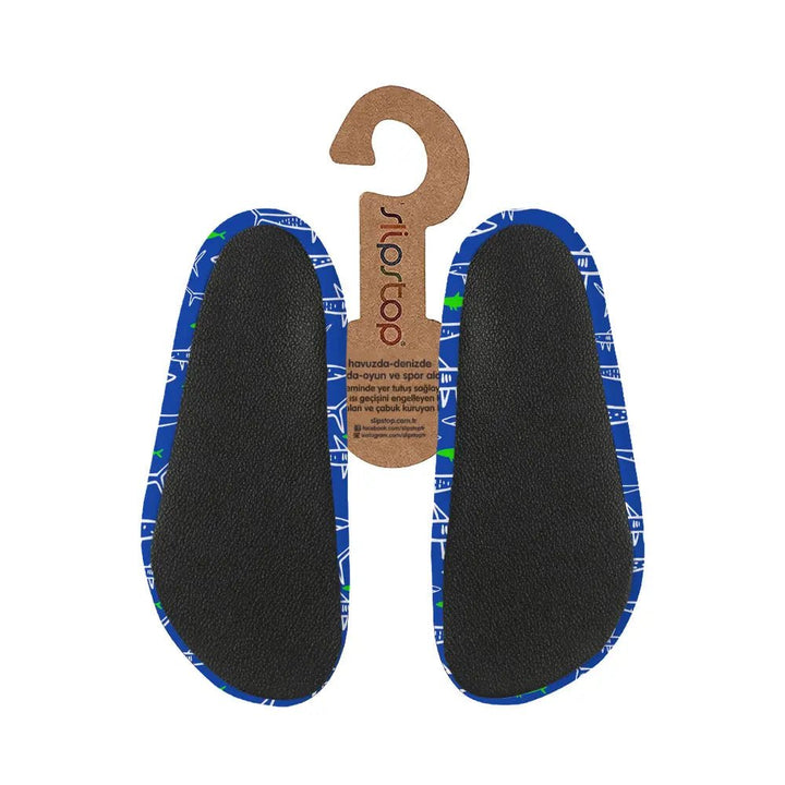 Slipstop Jaws Junior Badesko – Blå med haier for barn - Brobrobrille