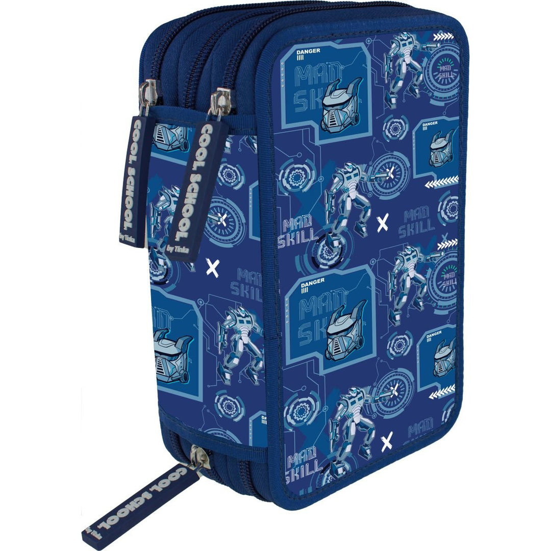 Tinka Cool School Cyber Robot Trippelt Pennal med Innhold - Blå for barn - Brobrobrille
