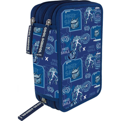Tinka Cool School Cyber Robot Trippelt Pennal med Innhold - Blå for barn - Brobrobrille