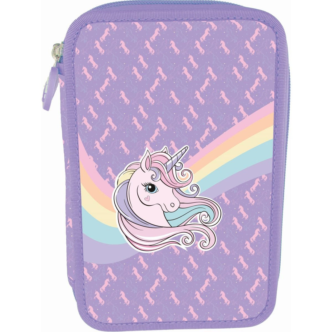 Tinka Cool School Unicorn Dobbelt Pennal med Innhold - Lilla for barn - Brobrobrille
