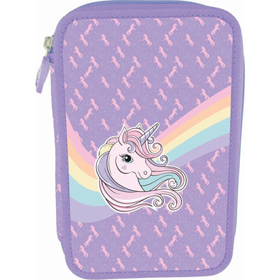 Tinka Cool School Unicorn Dobbelt Pennal med Innhold - Lilla for barn - Brobrobrille
