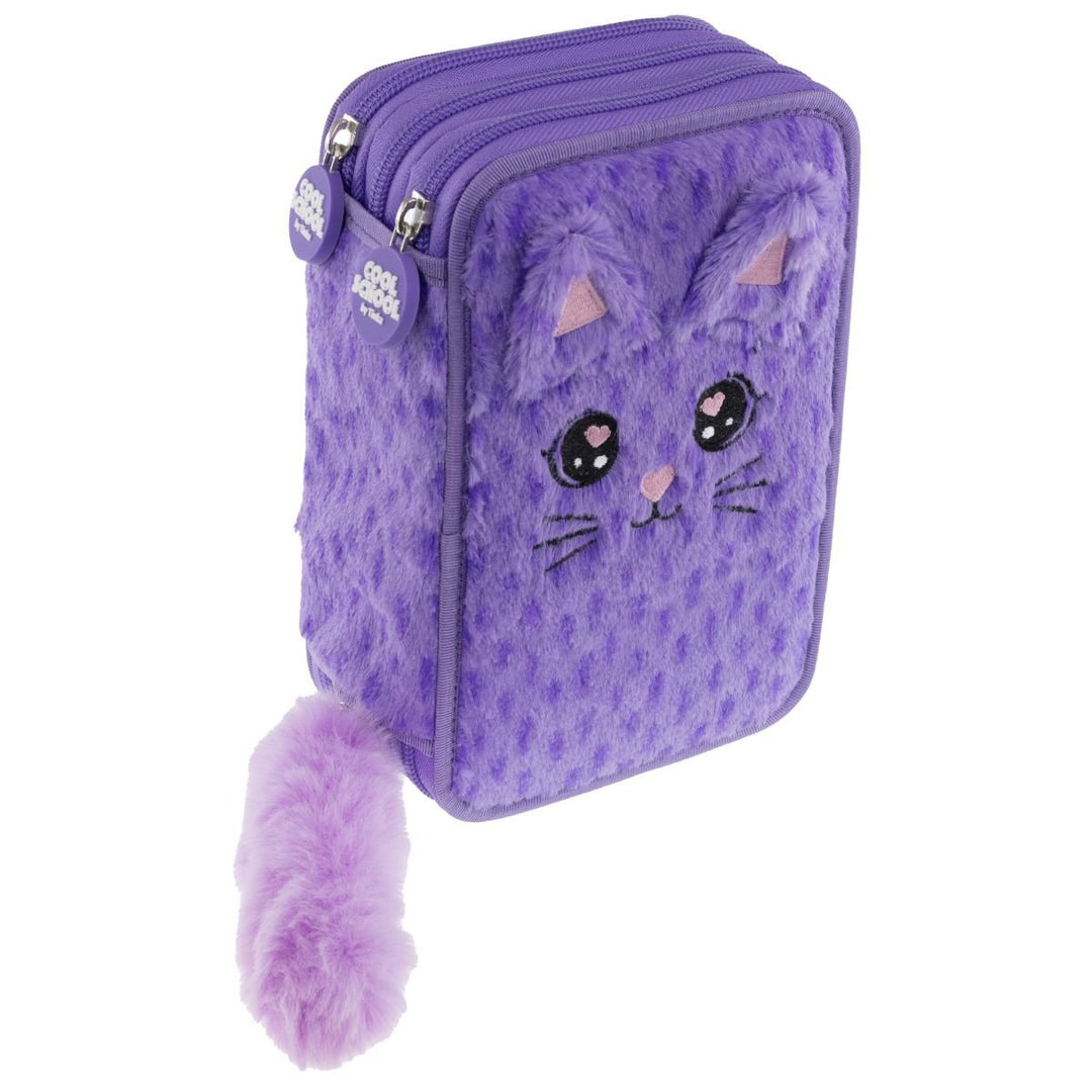 Tinka Kattepus Trippelt Pennal med Innhold - Lilla for barn - Brobrobrille