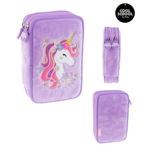 Tinka Unicorn Dobbelt Pennal med Innhold - Lilla for barn - Brobrobrille