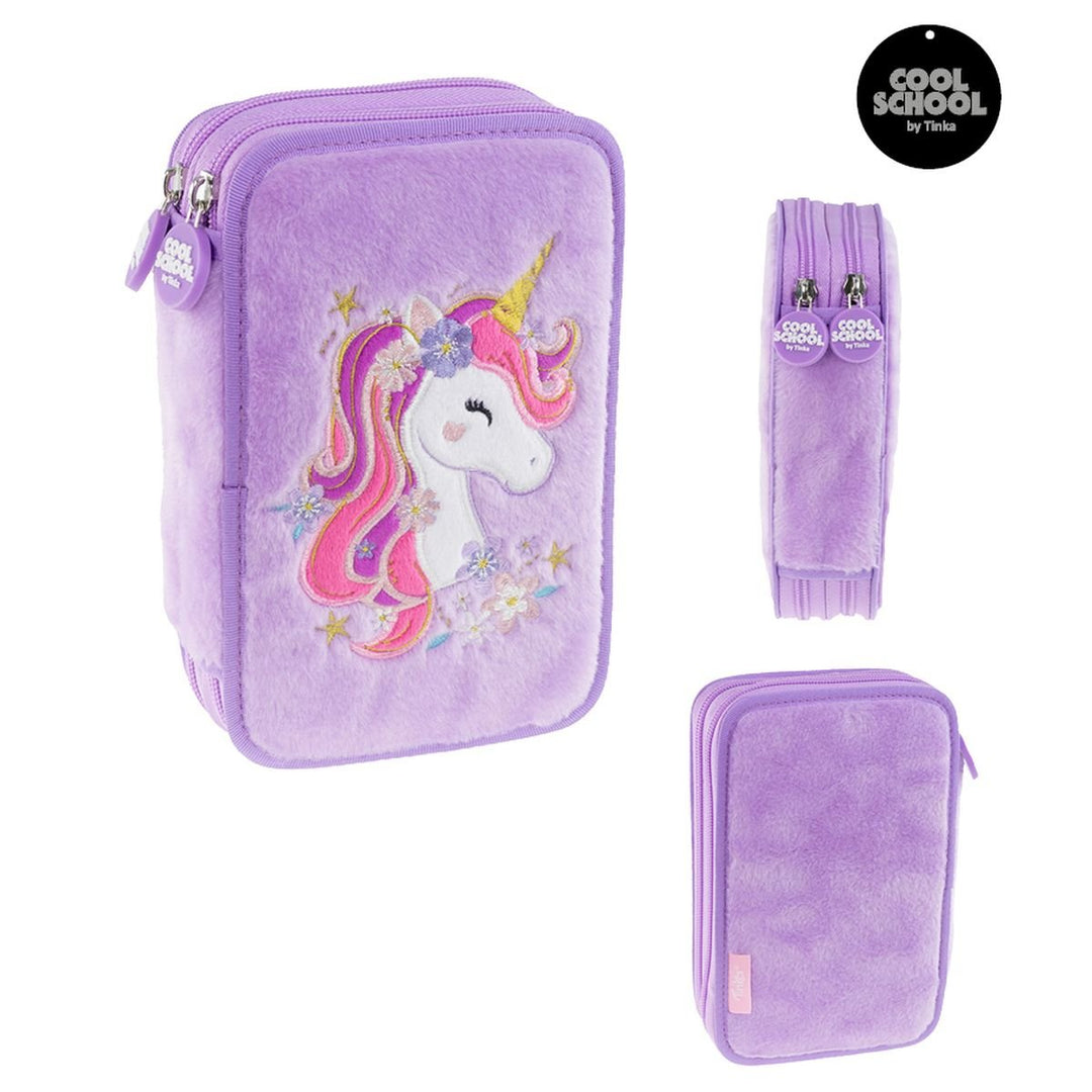 Tinka Unicorn Dobbelt Pennal med Innhold - Lilla for barn - Brobrobrille