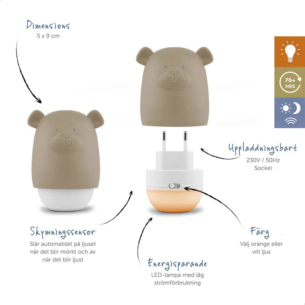 Zazu Nattlampe Benny the Bear – Sage for barn - Brobrobrille