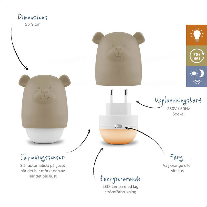 Zazu Nattlampe Benny the Bear – Sage for barn - Brobrobrille